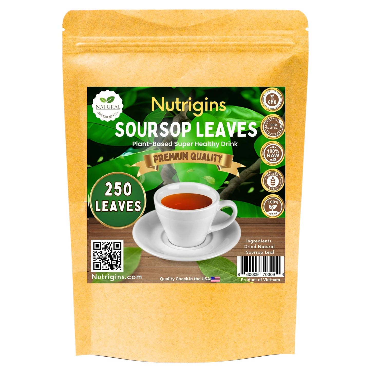 Nutrigins - Premium Soursop Leaves - 150 Leaves - Dried Soursop Tea Leaves - 100% Natural Wild Crafted Graviola Leaves - Hojas de Guanabana Vacuum Sealed For Freshness (150 Count Leaves)